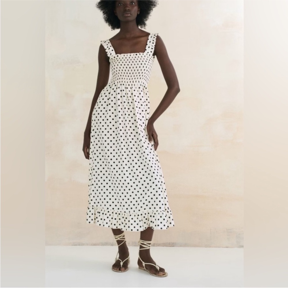 Zara Black and White Polka Dot Midi Dress